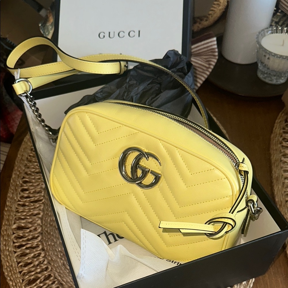 Gucci GG Marmont Matelasse Pastel Yellow Leather Crossbody Bag NEVER USED w box
